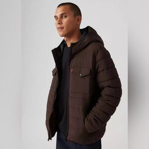 Brown Levi's puffer jacket with hood